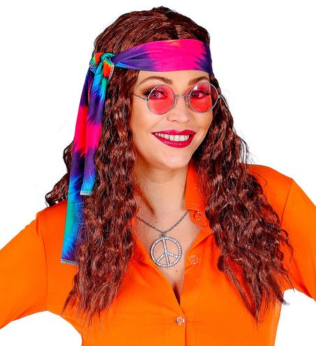 e-carnavalskleding-SYK Hippie pruik bruin haren met hoofdband
