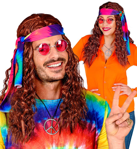 e-carnavalskleding-SYK Hippie pruik bruin haren met hoofdband