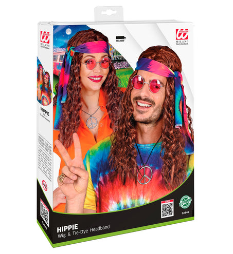 e-carnavalskleding-SYK Hippie pruik bruin haren met hoofdband