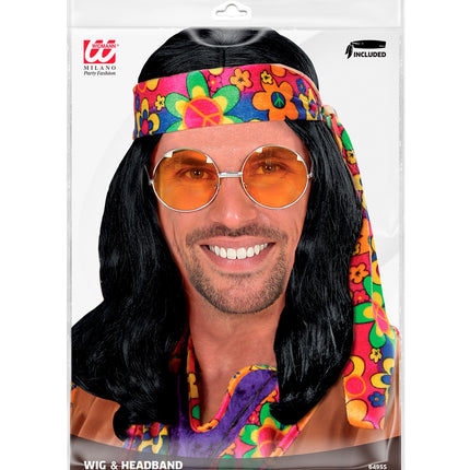 e-carnavalskleding-SYK Hippie pruik John Lennon zwart