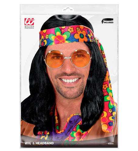 e-carnavalskleding-SYK Hippie pruik John Lennon zwart