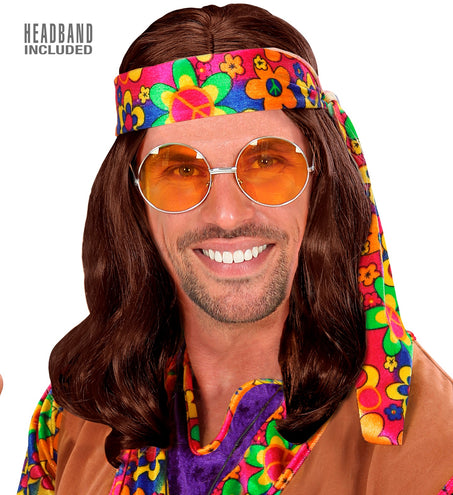 e-carnavalskleding-SYK Hippie pruik Lennon bruin