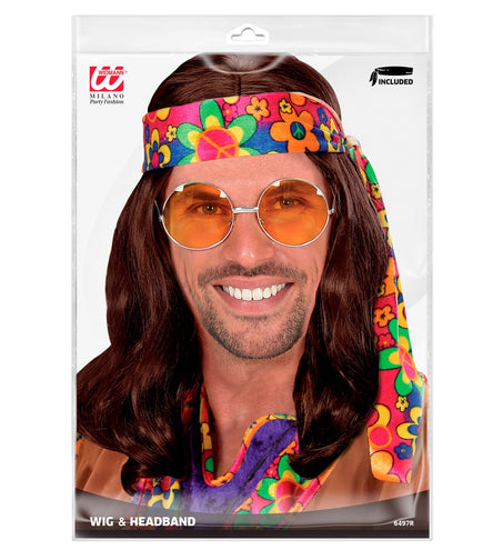 e-carnavalskleding-SYK Hippie pruik Lennon bruin