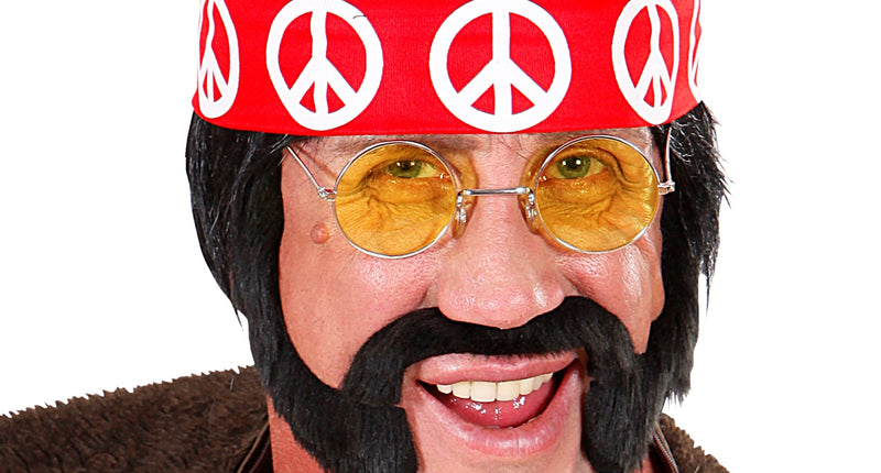 e-carnavalskleding-SYK Hippie pruik met hoofdband en snor