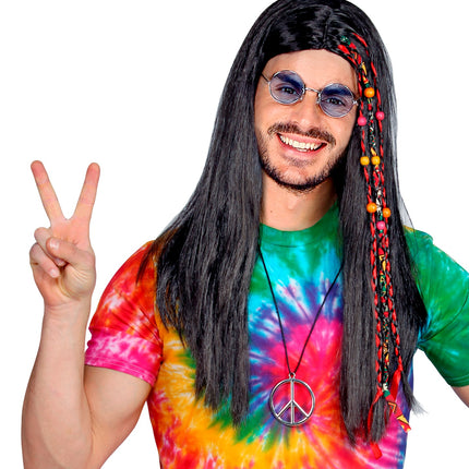 e-carnavalskleding-SYK Hippie pruik met kraaltjes en staartjes