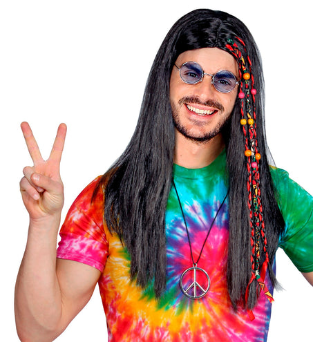 e-carnavalskleding-SYK Hippie pruik met kraaltjes en staartjes