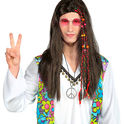 e-carnavalskleding-SYK Hippie pruik met kraaltjes en staartjes