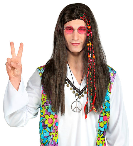 e-carnavalskleding-SYK Hippie pruik met kraaltjes en staartjes