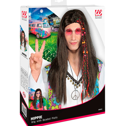 e-carnavalskleding-SYK Hippie pruik met kraaltjes en staartjes