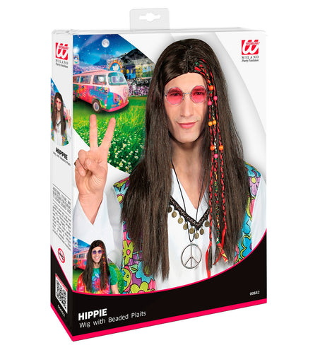 e-carnavalskleding-SYK Hippie pruik met kraaltjes en staartjes