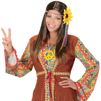 e-carnavalskleding-SYK Hippie pruik met zonnebloem haarband