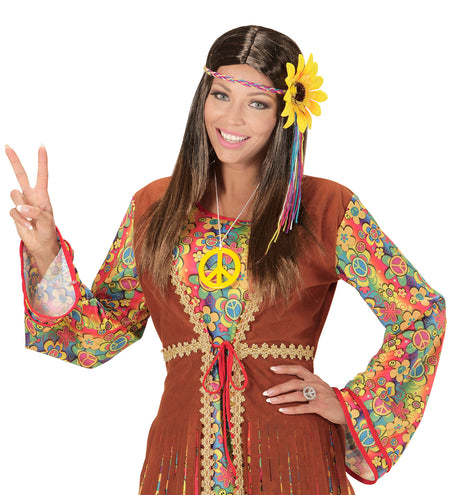 e-carnavalskleding-SYK Hippie pruik met zonnebloem haarband