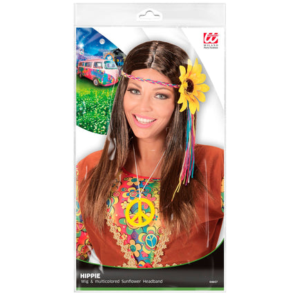 e-carnavalskleding-SYK Hippie pruik met zonnebloem haarband