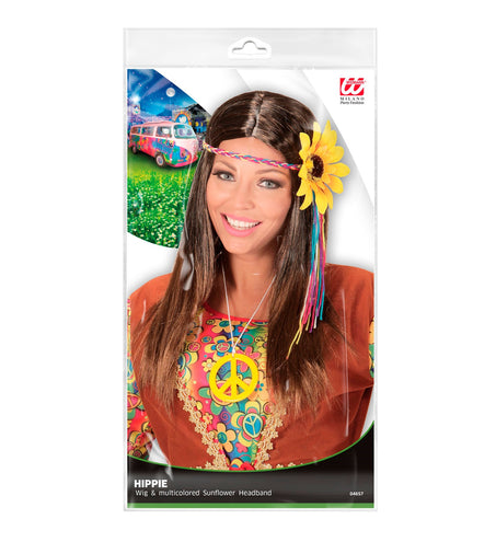 e-carnavalskleding-SYK Hippie pruik met zonnebloem haarband