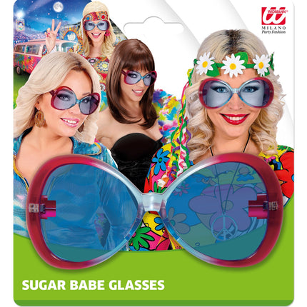 e-carnavalskleding-SYK Hippie sugarbabe bril rood