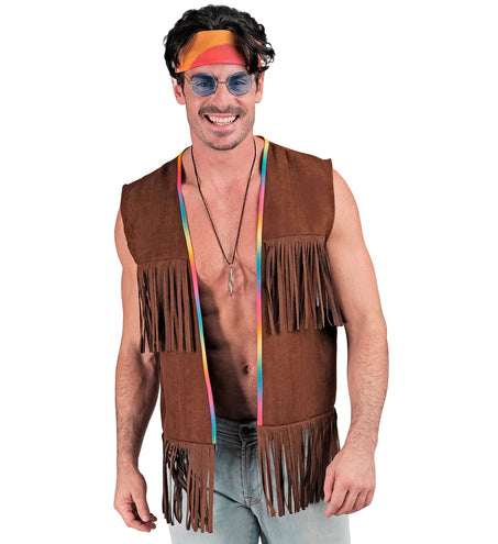 e-carnavalskleding-SYK Hippie vest met franjes donker bruin