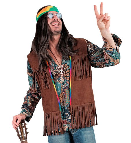 e-carnavalskleding-SYK Hippie vest met franjes donker bruin