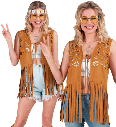 e-carnavalskleding-SYK Hippie vest met franjes licht bruin
