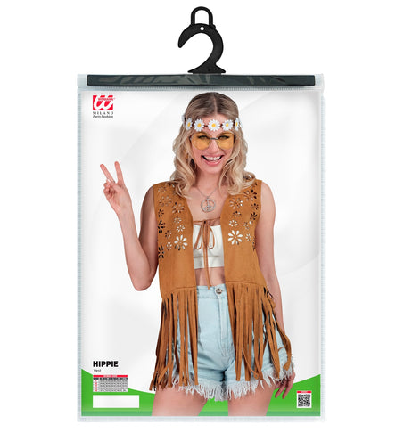 e-carnavalskleding-SYK Hippie vest met franjes licht bruin