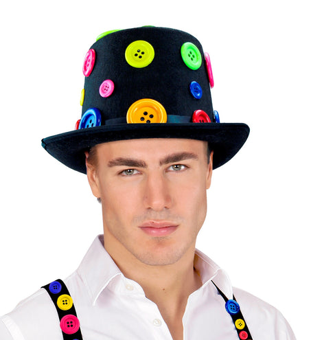e-carnavalskleding-SYK Hoge hoed clown met knopen