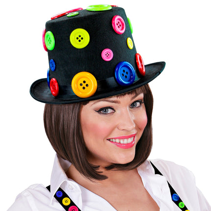 e-carnavalskleding-SYK Hoge hoed clown met knopen