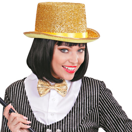 e-carnavalskleding-SYK Hoge hoed goud glitter lurex