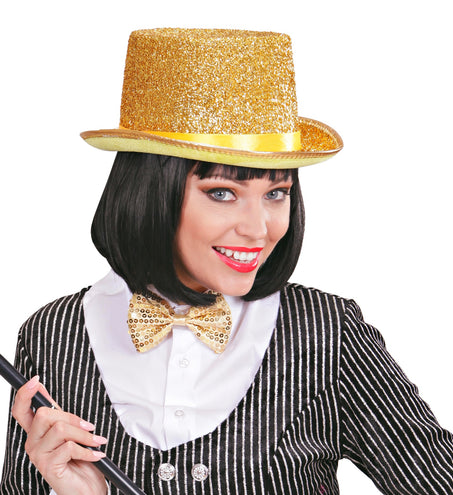 e-carnavalskleding-SYK Hoge hoed goud glitter lurex