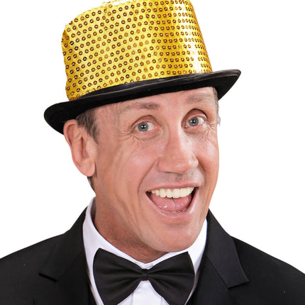 e-carnavalskleding-SYK hoge hoed pailletten goud