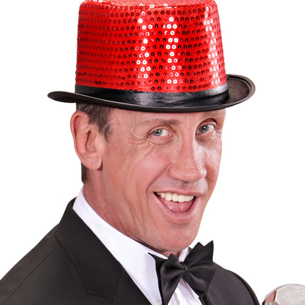 e-carnavalskleding-SYK hoge hoed pailletten rood