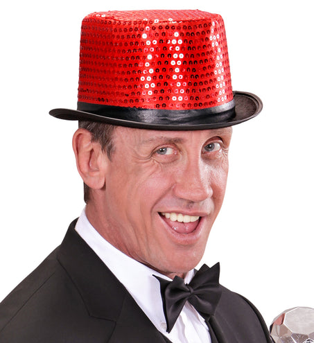 e-carnavalskleding-SYK hoge hoed pailletten rood