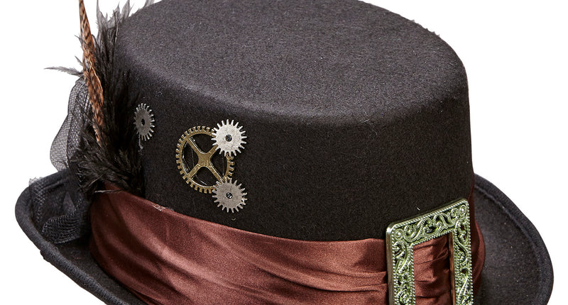 e-carnavalskleding-SYK Hoge hoed steampunk met veer