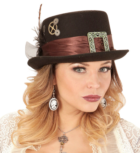 e-carnavalskleding-SYK Hoge hoed steampunk met veer