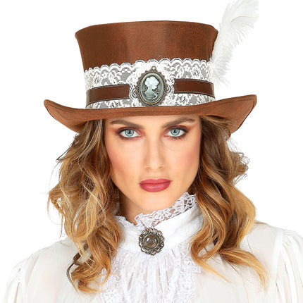 e-carnavalskleding-SYK Hoge hoed steampunk met veer