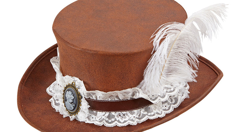 e-carnavalskleding-SYK Hoge hoed steampunk met veer