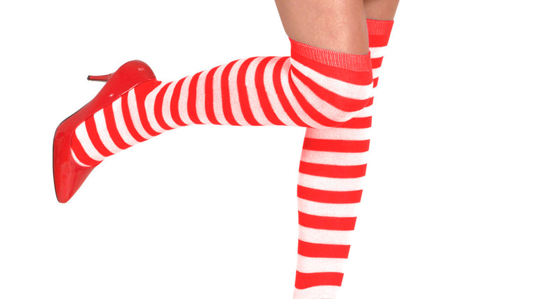 e-carnavalskleding-SYK Hoge kousen rood wit gestreept pipi