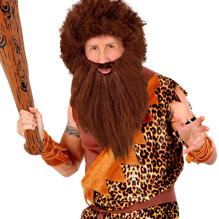 e-carnavalskleding-SYK Holbewoner pruik met baard bruin