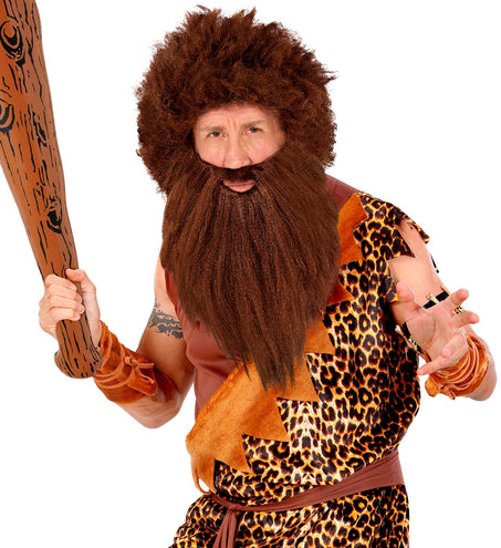 e-carnavalskleding-SYK Holbewoner pruik met baard bruin
