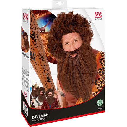 e-carnavalskleding-SYK Holbewoner pruik met baard bruin