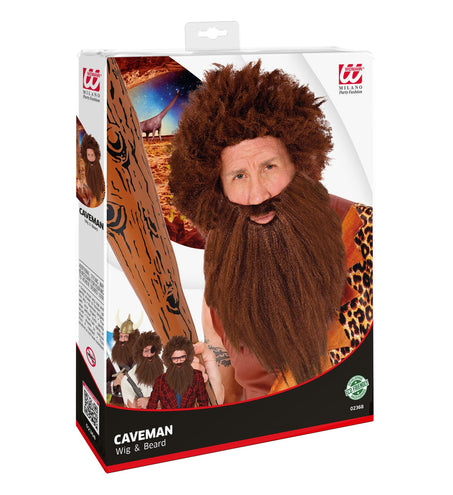 e-carnavalskleding-SYK Holbewoner pruik met baard bruin