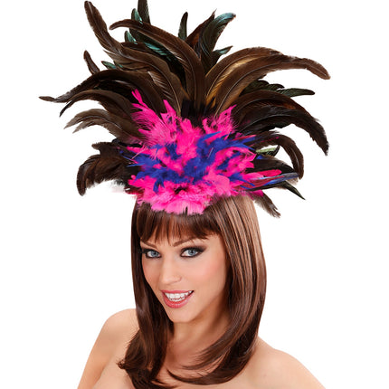 e-carnavalskleding-SYK Hoofdband Copa Cabana veren Zwart roze blauw