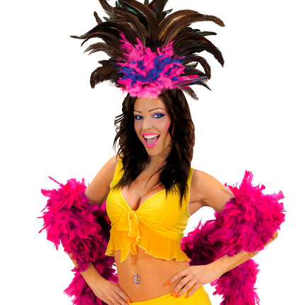 e-carnavalskleding-SYK Hoofdband Copa Cabana veren Zwart roze blauw