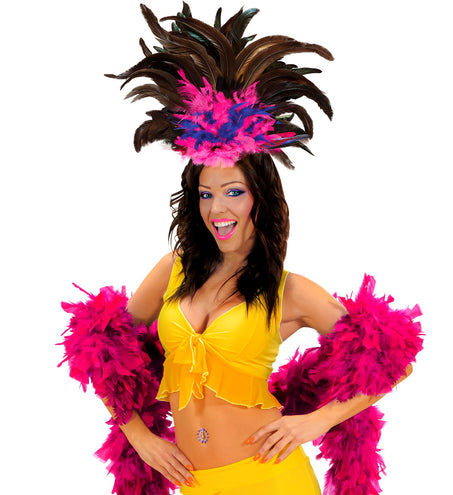e-carnavalskleding-SYK Hoofdband Copa Cabana veren Zwart roze blauw
