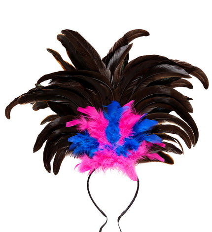 e-carnavalskleding-SYK Hoofdband Copa Cabana veren Zwart roze blauw