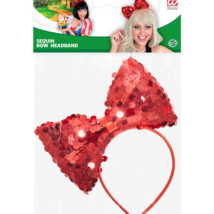 e-carnavalskleding-SYK hoofdband met paillettenstrik rood