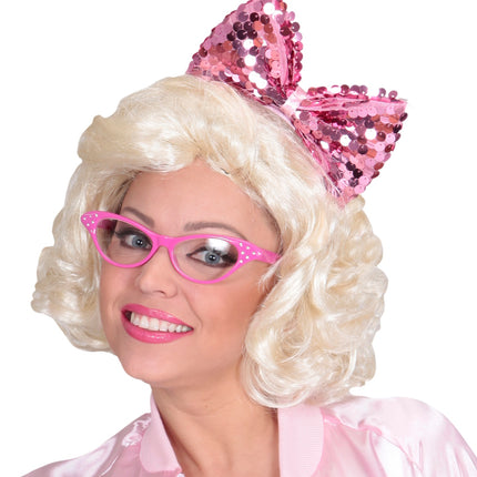 e-carnavalskleding-SYK hoofdband met paillettenstrik rose