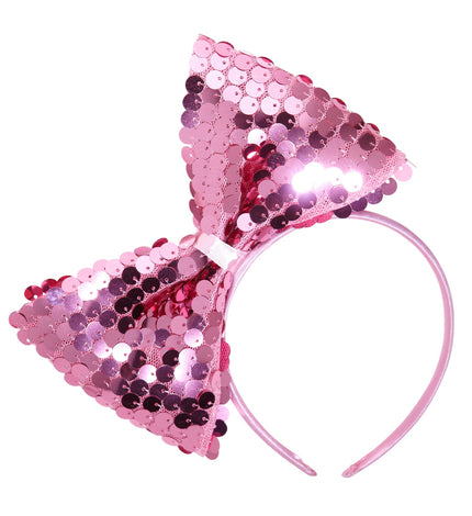 e-carnavalskleding-SYK hoofdband met paillettenstrik rose