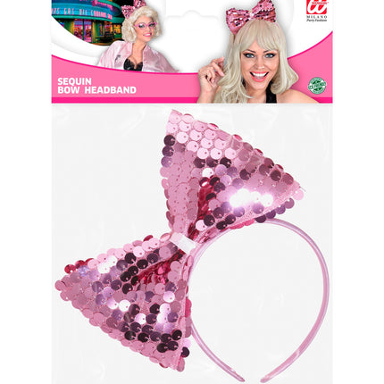 e-carnavalskleding-SYK hoofdband met paillettenstrik rose