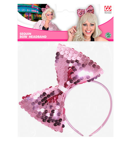 e-carnavalskleding-SYK hoofdband met paillettenstrik rose