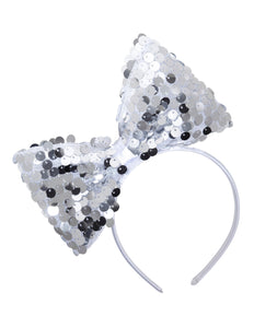 e-carnavalskleding-SYK hoofdband met paillettenstrik zilver