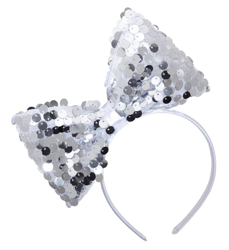 e-carnavalskleding-SYK hoofdband met paillettenstrik zilver